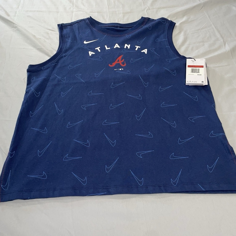 Nike Atlanta Braves Womens Tank Top Navy Blue MLB Swoosh‎ Logo Large NEW